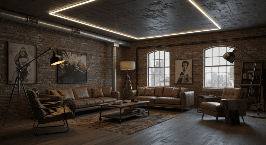 Натяжной потолок в гостиной Караганда AVADA — зона отдыха